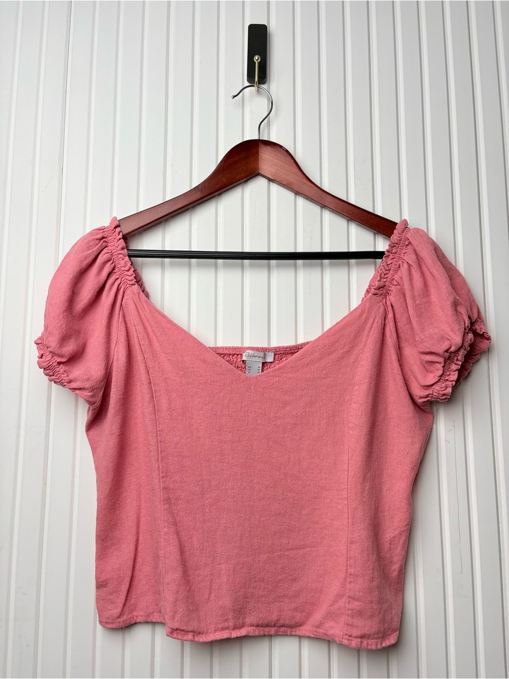 Revamped Linen Blend Puff Sleeve Top M Coastal Beach Vacation European Summer